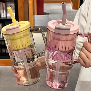 Stylish Straw Water Bottle with Handle, Portable, Colorblock Design & Letter Print, Ideal for Students & Professionals, Perfect for Commuting & Home Use
