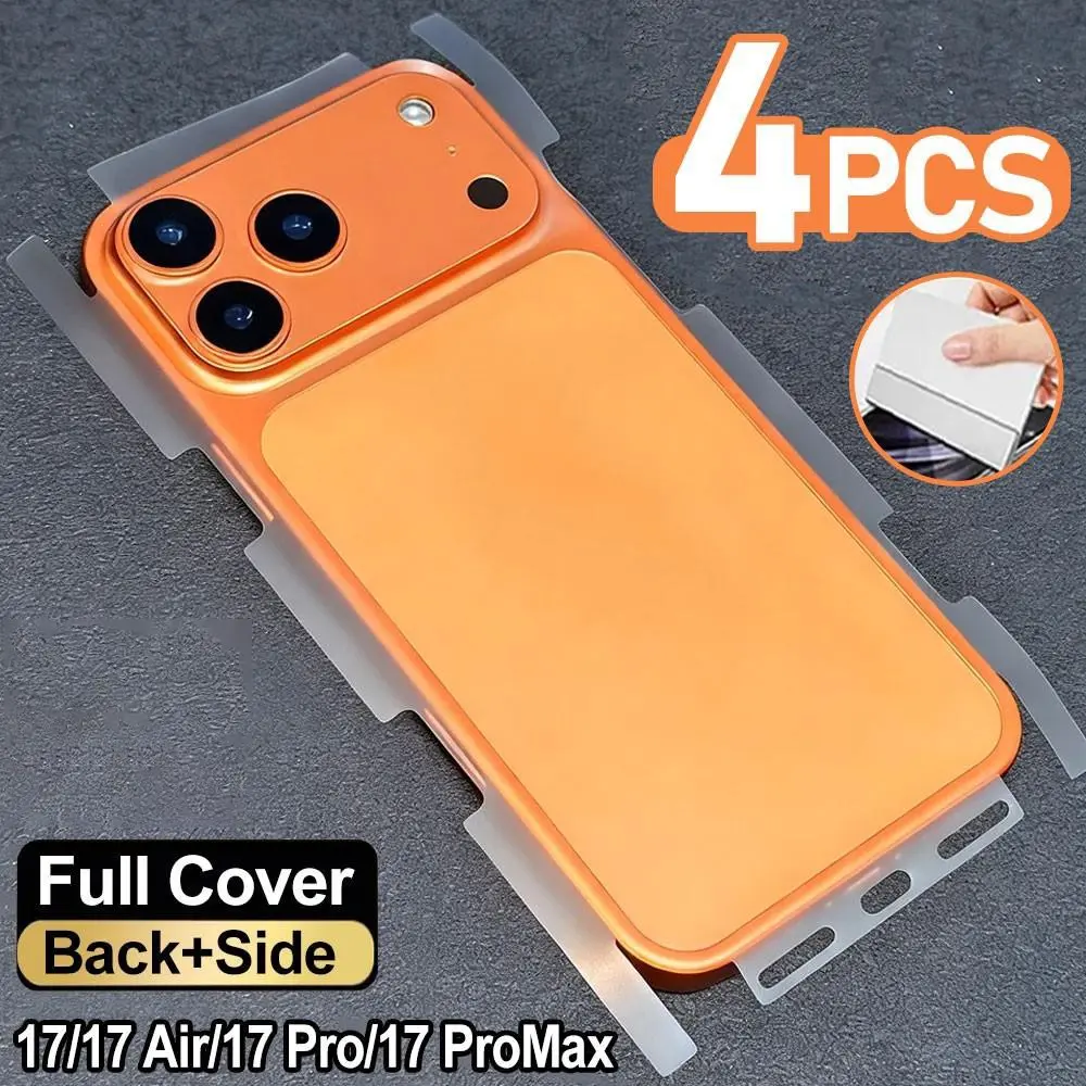 4 pcs Full Cover Back Hydrogel Film Compatible With iPhone 17/17 Pro Max/17 Pro/ Air/16/15/Plus/14/Pro Max/13/12 Pro Max Clear Screen Protector Film Compatible With iPhone 17 Pro Max Stickers Phone Accessories