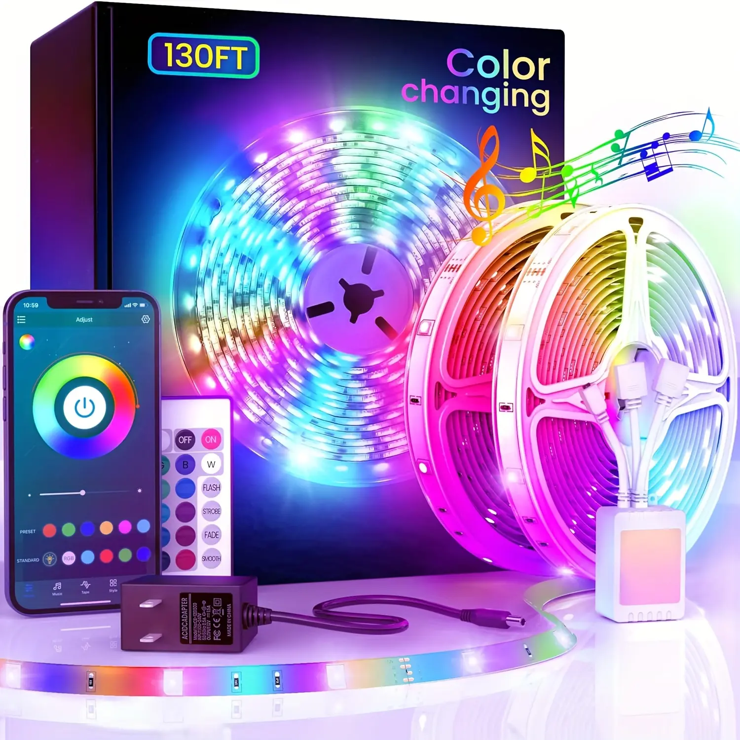 130/25/50/100 FT 40/7.5/15/30 Meter Led Strip Lights, Smart Strip Lights With App Controlled Remote, RGB Led 24v For Bedroom Home, Decorative Music Synchronized Color Changing Lights