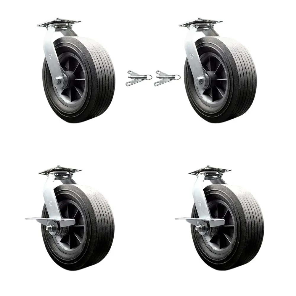 Service Caster SMOK-SCC-100S1030-SNB-BSL-2-SLB-2 BBQ Smoker Grill Caster Wheel Set - 10" x 3" Flat Free All Terrain Solid Rubber Wheels, Easy Roll, Maintenance Free, Supports Up to 650 lbs, Ideal for Grilling Enthusiasts, Noise Reduction
