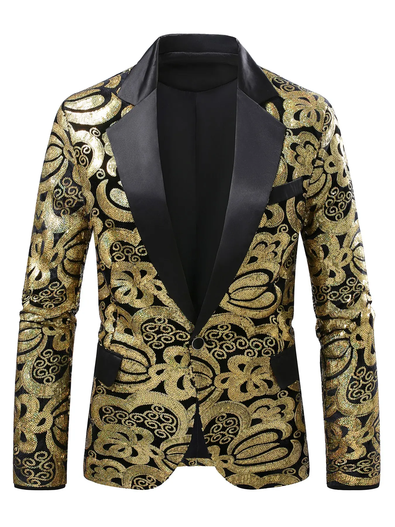 Men's Velvet Sequin Suit Jacket, Long Sleeve, Notch Lapel Fashion Trendy, Perfect for Stage Performances, Hosts, Nightclubs, Parties, Events