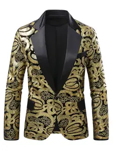 Men's Velvet Sequin Suit Jacket, Long Sleeve, Notch Lapel Fashion Trendy, Perfect for Stage Performances, Hosts, Nightclubs, Parties, Events