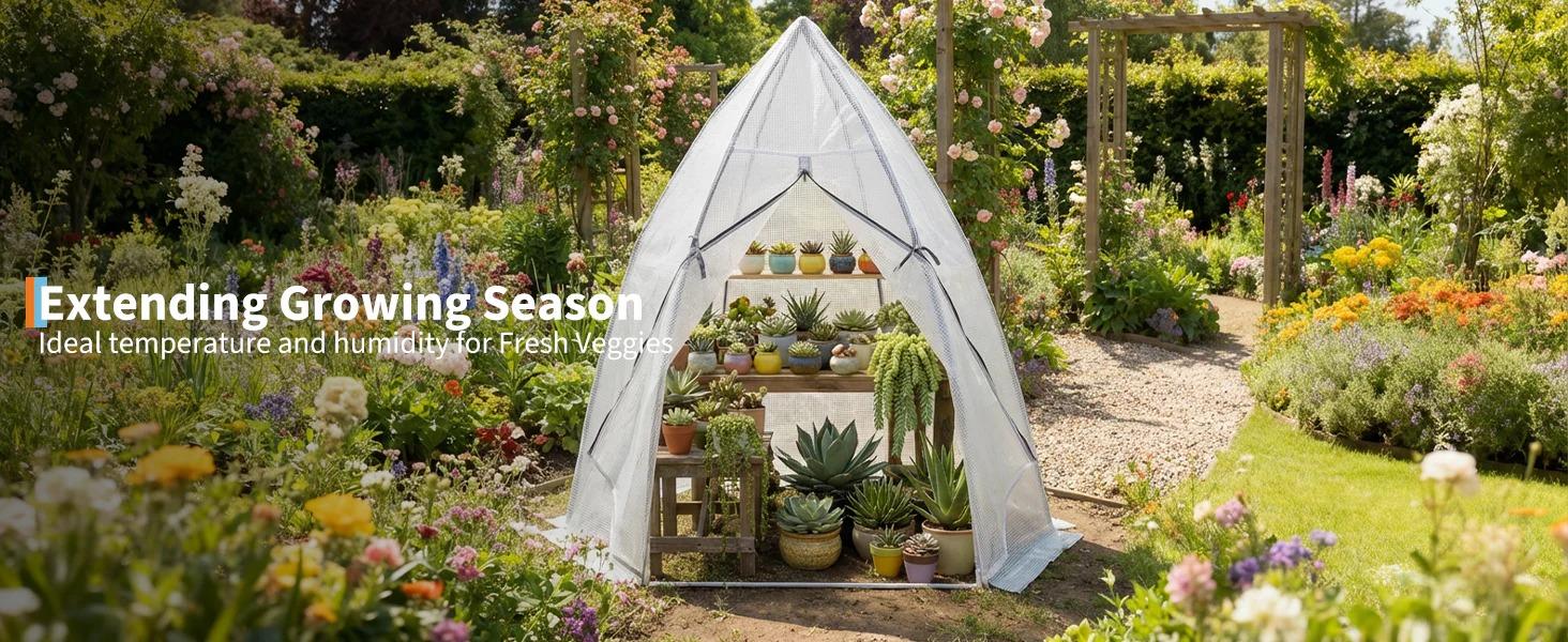 [FLASH SALE] Garvee Mini Hexagonal Greenhouse 54"x54"x71", Portable Walk-In Greenhouse with PE Cover, Roll-Up Door & Mesh Window, Steel Frame for Garden Patio