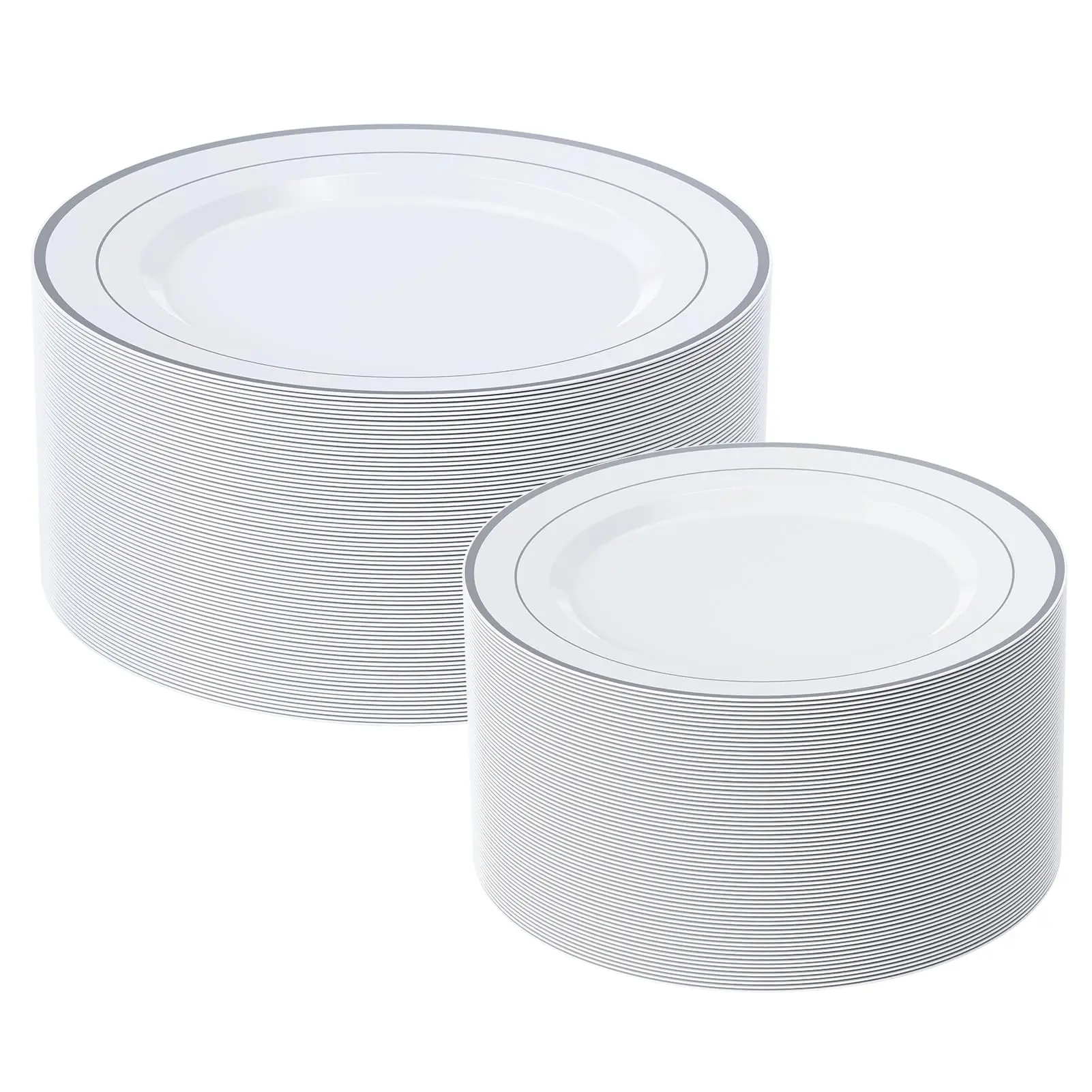 60PCS Silver Plastic Plates Set | 30 Dinner Plates 10" + 30 Salad Dessert Plates 7" | Elegant Disposable Plates with Silver Rim | Heavy Duty Party Tableware for Weddings & Events