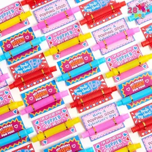 28 Packs Valentines Cards with Pop Tubes for Kids, Pop Tubes with Gift Cards Set, Stretchy Stress Relief Fidget Toys for Kids Classroom Valentine's Day Party Favors Classroom Gifts