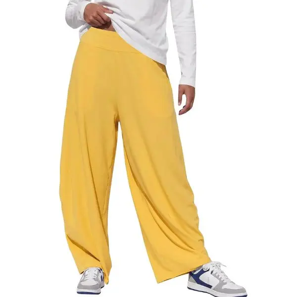 Fisoew Women's Baggy Wide Leg Track Pants Casual Elastic High Waisted Barrel Active Gym Trousers with Pockets