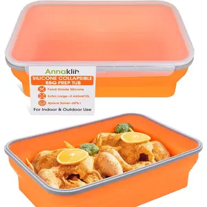 Silicone Collapsible Marinating Container with Lid for Meat, 2.64Gal/10L Extra Large Collapsible BBQ Prep Tub Transparent Locking Lid XL Grill Prep Trays Carry System BBQ Must-Have Orange