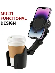 Universal Magnetic Cup Holder with 360° Rotation and Retractable Arm, Stable Design