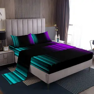 Feelyou Modern Geometric Pattern Bedding Set - Breathable Durable Microfiber Soft Bedding Sheet Set, Teal Purple Black Abstract Ombre Decorations Fitted Sheets for Teens, Women