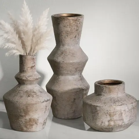 Ivydale 3-Piece Antique Bronze Ceramic Vases Gift Set - Minimalist Decorative Waterproof Home Goods, Indoor Table Decor for Pampas Grass, Dried Flowers, Farmhouse Living Room & Bedroom Centerpiece