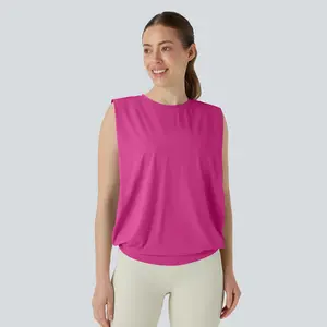 Halara Round Neck Ruched Cool Touch Yoga Tank Top-UPF50+