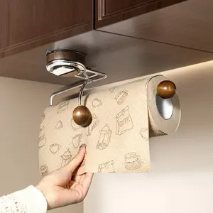 1pc Suction Cup Kitchen Paper Towel Holder, Reusable No-Drill Steel Napkin Dispenser, Creative Home Supplies, Hanging Design, Tissue Holder