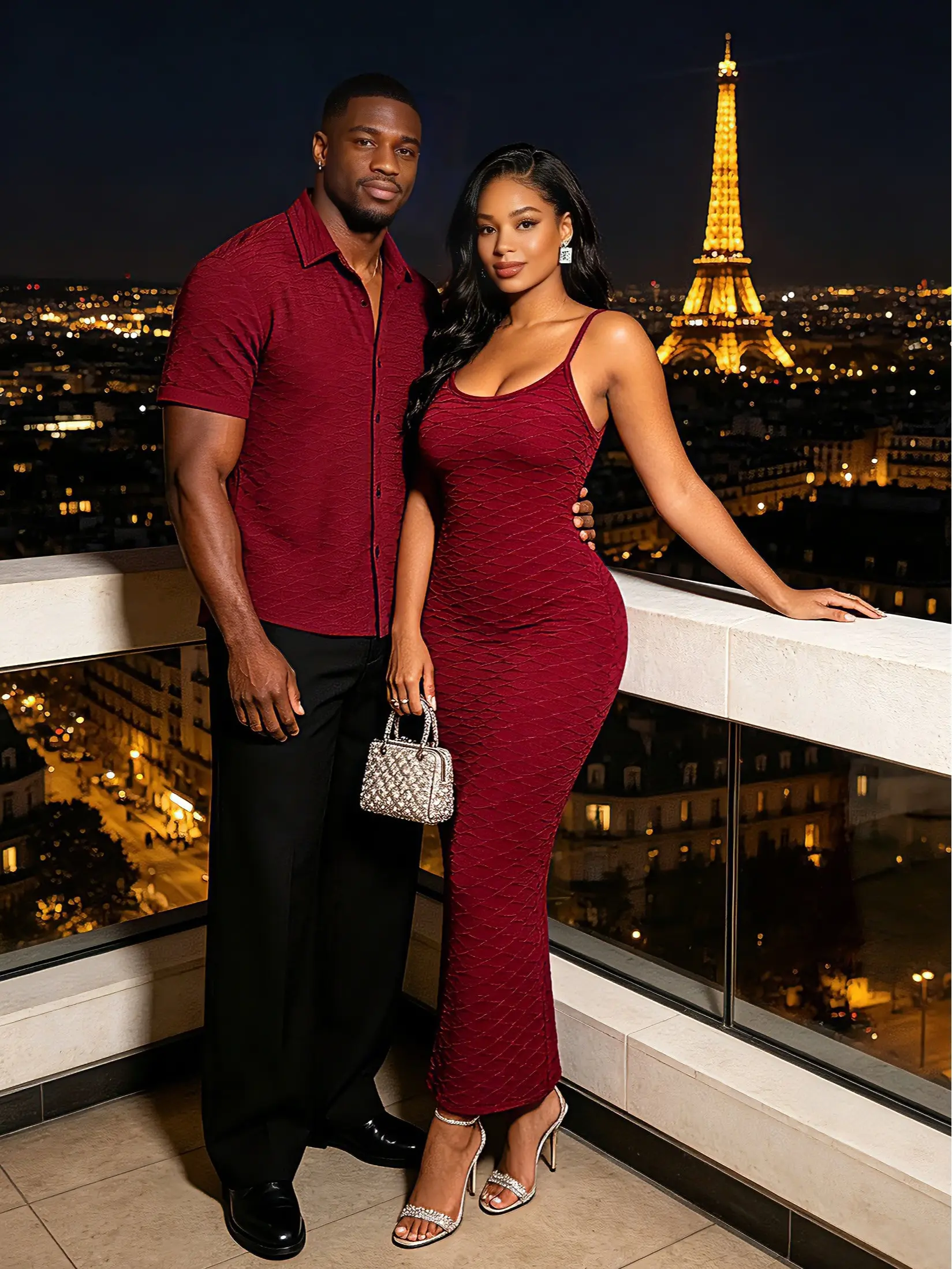 Casual Couple Outfit Solid Color Wavy Jacquard Embossed Texture Print Bodycon Maxi Dress and Shirt Set Casual Couple Outfit Solid Color Wavy Jacquard Embossed Texture Print Bodycon Maxi Dress and Shirt Set