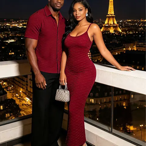 Casual Couple Outfit Solid Color Wavy Jacquard Embossed Texture Print Bodycon Maxi Dress and Shirt Set