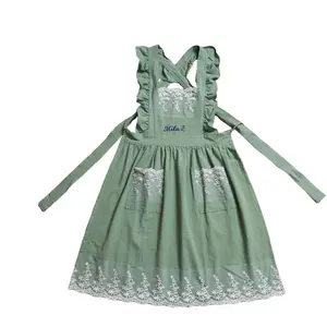 Personalized Floral Embroidered Apron for Women - Floral Embroidery, Lace Pockets, Custom Flower Garden Baking Apron, Hostess Mother's Gift - Kitchen