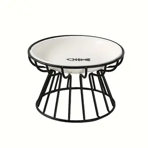 1 Ceramic  Bowl with Non-Slip Iron Stand - Suitable for Bearded ,  Food Tray Reduces Spine Pressure, Provides Comfortable Feeding Experience, No Batteries Needed pet wate cat