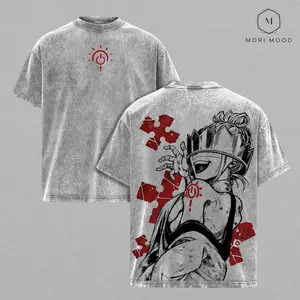 Haumea Fire Force Washed Tee – Fire Force White-Clad Evangelist Lightning Crown Anime Villain Graphic T-Shirt, Unisex Oversize Heavyweight Cotton Manga Streetwear