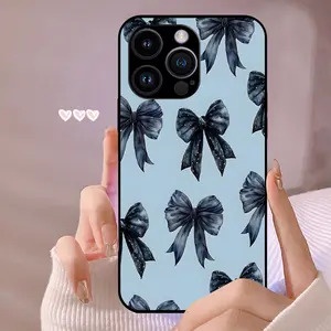 Phone Case for iPhone 16 15 14 13 12 11 Pro Max Plus Mini, X/XS/XR, 8/7/6s, SE2/3 - Blue Bow Pattern, Soft Silicone Material, Shock-Resistant with Full-Cover Lens Protection, Glamorous Mobile Phone Shell Designed for Stylish Protection Shockproof