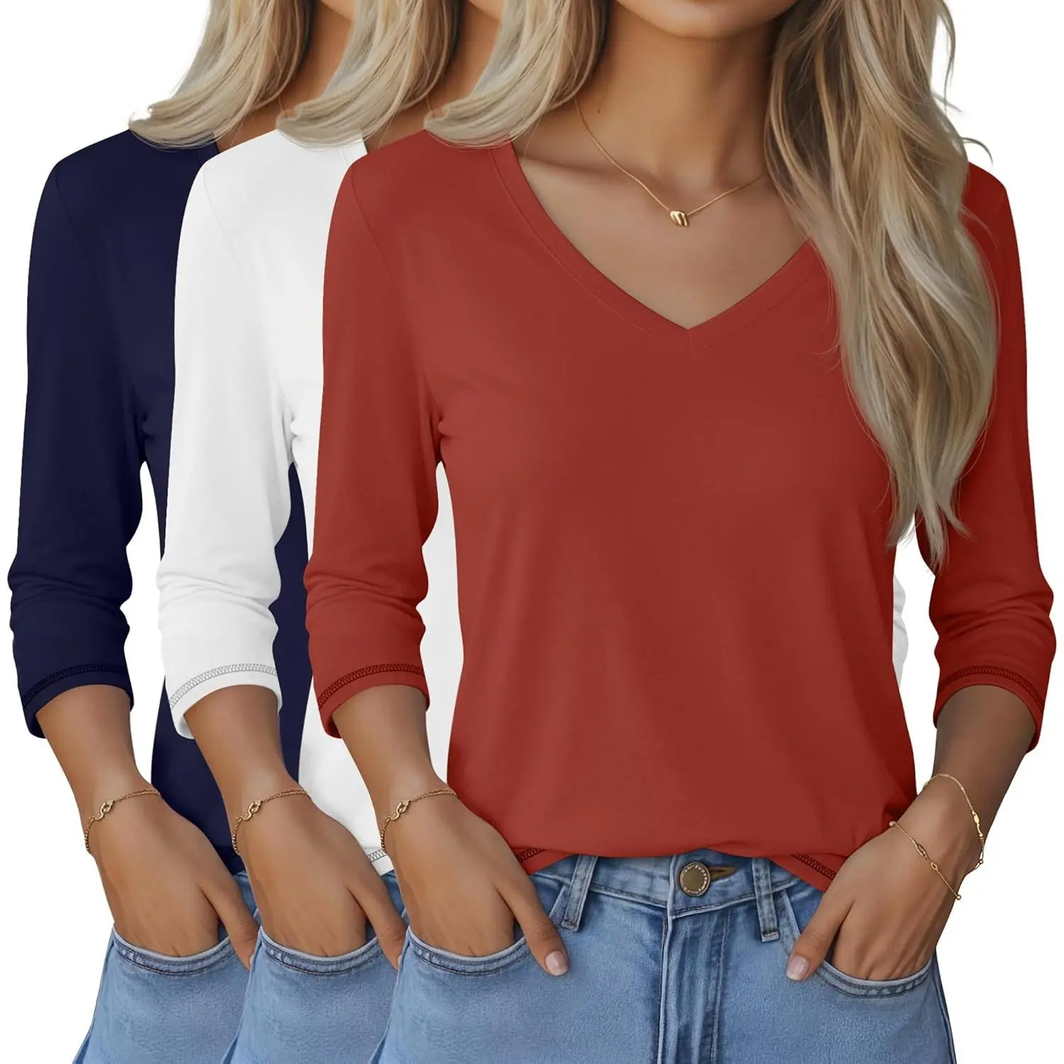 Coral Orange, Navy Blue, White