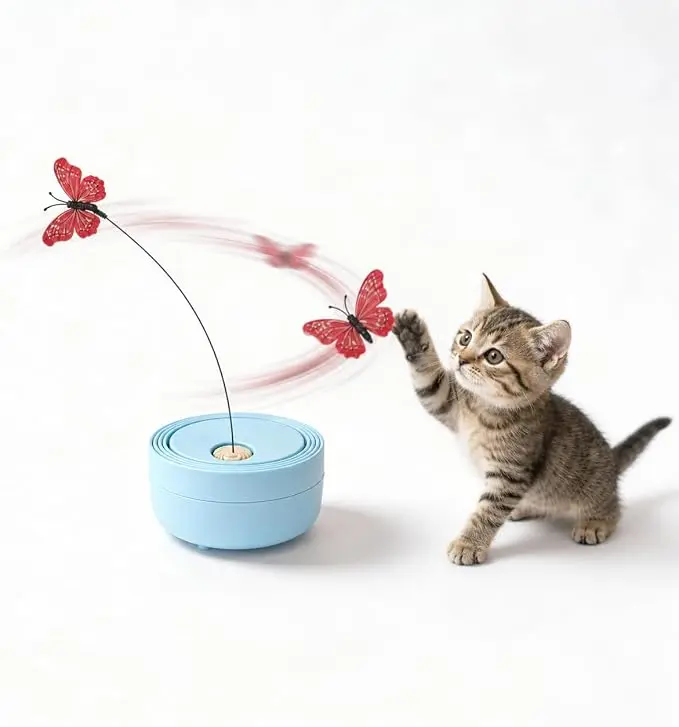 Flutter Butterfly Kitten Enrichment Toy, Interactive Spinning Cat Toy with Touch Sensor, 360° Rotating Butterfly, Indoor Home Exercise Toy to Relieve Anxiety & Boredom for Indoor Cats, Blue