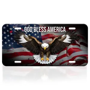 God Bless American Flag License Plate USA Flag License Plate Patriotic Eagle Vanity Plate for Car Accessory Vanity Tag for USA Standard Size 12" X 6"