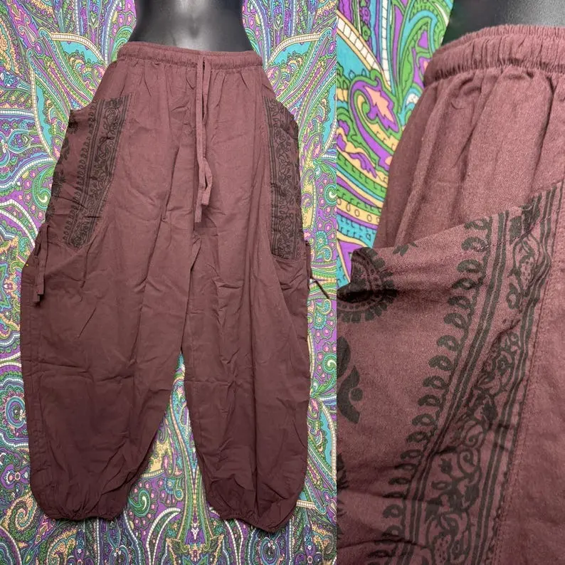 Tribal pattern oversized pocket pants cotton pattern Unisex Hippy Festival dungarees patterned