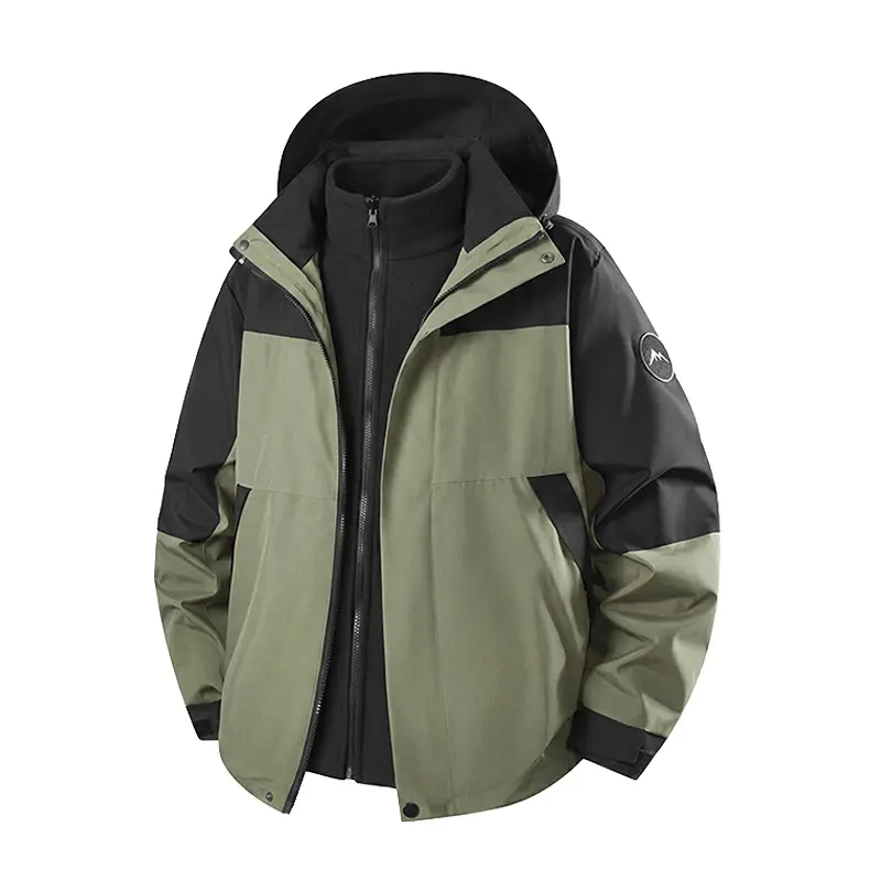 Single-piece color-block 3-in-1 softshell jacket with fleece lining, windproof and waterproof, outdoor hiking outerwear