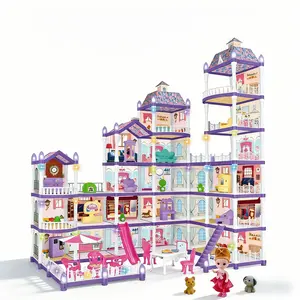 DIY Role Play Villa Toy Set for Kids, Educational Building Blocks Dollhouse & Furniture Accessories, Interactive Assembly Kit for Ages 3-12 Playhouse