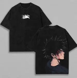 Retro Vintage Limited Edition Fushiguro Megumi Washed Cotton Tee Double Sided Jujutsu Kaisen Anime Print Lightweight Oversized Anime Shirt Soft Cotton Gift for Anime Fans Otaku Streetwear Anime Outfit Anime Cotton Clothing