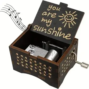 You Are My Sunshine Letter Pattern Music Box, 1 Count Hand Crank Wooden Vintage Laser Engraved Music Box, Gift for Birthday Anniversary Wedding