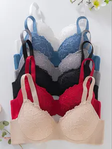Women's Push-Up Bra Set, Floral Lace Design with Steel Support, Multiple Colors & Sizes Available, Daily Wear Comfort
