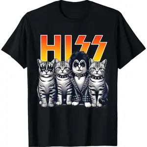 Cute Hiss Cats Rock Kittens Kitty Rocking Music Cat Lovers Unisex T-Shirt Men Women Short Sleeve Casual Graphic Fashion Sweatshirt Round Neck