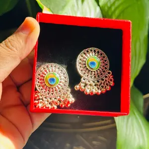 Krishna Lover Dangle Peacock Earrings with Vibrant Peacock Eye Design & Elegant Tassel Accents for Festive Wear