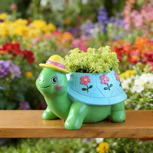 Resin Turtle Flower Pot, Cute Resin Tortoise Shaped Planter, Balcony Decoration, Outdoor Garden Ornament, Desktop Plant Holder, Holiday Gift