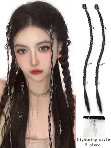 2 Pack Braided Hair Extensions 18 Inch Clip On Box Braids Heat Resistant Synthetic Fiber Hair Braids for Women Butterfly Lightning Moon Pearl Decorative Hair Accessories