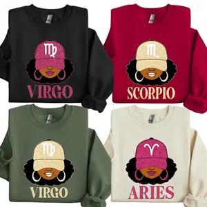All 12 Zodiac Slay Girl Sweatshirt – Glitter Astrology Hat Graphic for Adults, Full Horoscope Star Sign Collection with Bold Zodiac Letter Design, Unisex Astrology Gift for Men & Women.