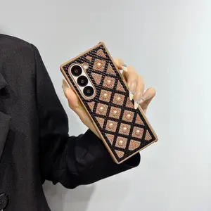 Pearl Grid Phone Case for Samsung Foldable Galaxy Zfold7 Zfold6 Zfold5 Z Fold3 4, Luxury Fashion Women's Cover, Stylish Design