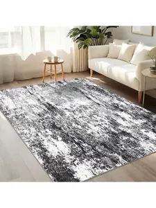Gray-black-2*6 feet  Faux Wool Modern Abstract Area Rug Machine Washable Non Slip Non Shedding Stain Resistant Low Pile Ultra Soft&Thin Pet Friendly Perfect For Living Room Bedroom Kitchen Dining Room Laundry Room Bathroom Kids' Room