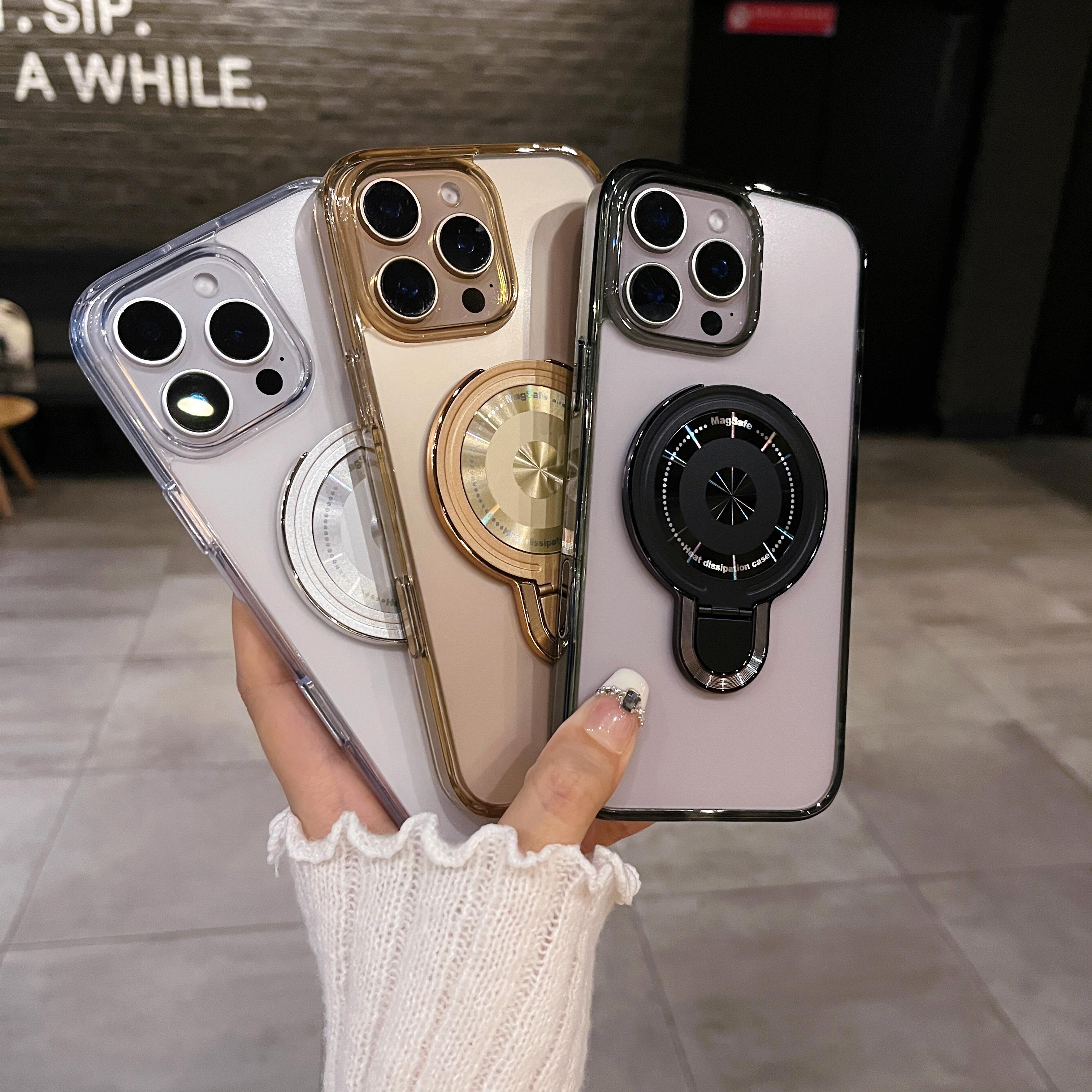 MagSafe Compatible Frosted Matte Phone Case with Kickstand & Touch Control, Luxury Rotatable Magnetic Holder Cover for iPhone 16 Series