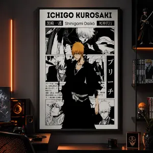 Ichigo Bleach Anime Poster, Manga Wall Artwork Prints, Home Decor GiftCanvas Poster Wall Decor, Room Decorations, Funky Home Decor,anime wall art,bedroom canvas poster