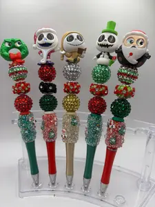 Nightmare Before Christmas Inspired Sparkly Beaded Pens | Holiday Plush Topper | Handmade Spooky Christmas Gift