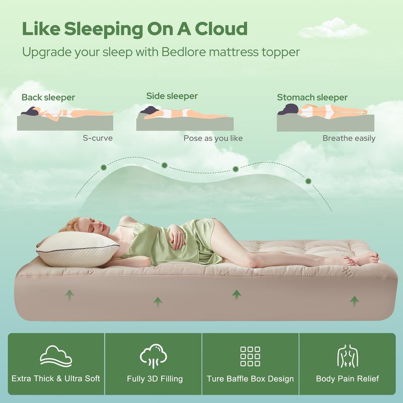 [Valentine’s Day]【BEDLORE】Thick Fitted Sheet Mattress Pad, Fluffy Pillow Top Comfort Layer, Cooling & Soft Mattress Cover with Deep Pockets (Fits 6–18 Inch Mattresses), Ideal for Bedroom & Home Use