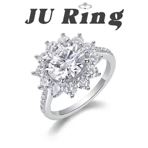 #12 C2 (Round Cut Sunburst) 9mm*9mm 3 ct S925 Sterling Silver Lab-Grown Moissanite Main Ring  Gifts for Women Stacks Engagement Wedding Rings Bridal Rings
