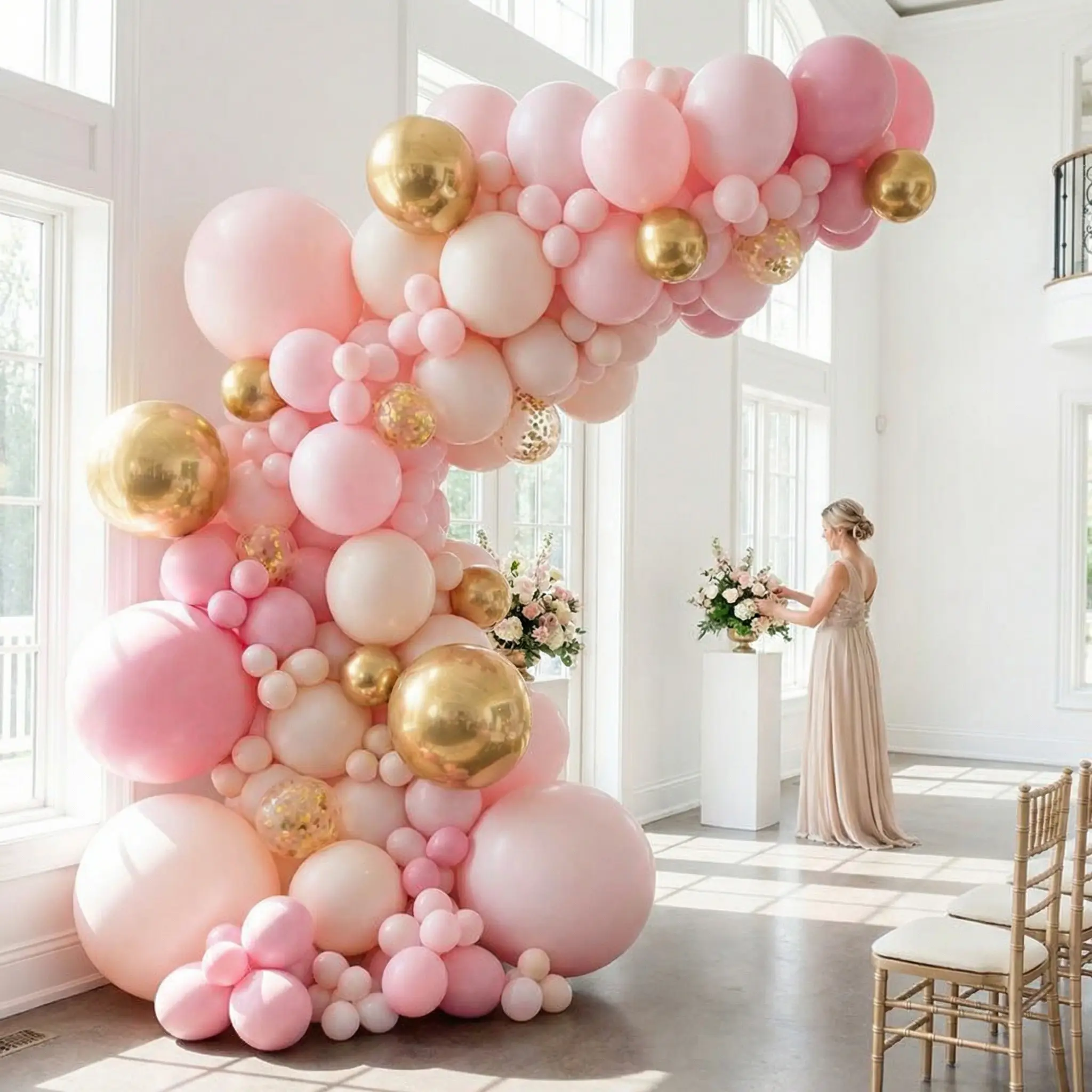 Pink Theme Balloon Arch Kit, 104pcs/set Mixed Color Latex Balloon,Atmosphere Layout Scene DecorationSupplies for Wedding Birthday FestivalParty, Design
