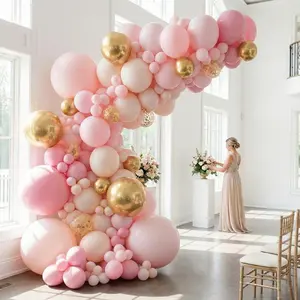 Pink Theme Balloon Arch Kit, 104pcs/set Mixed Color Latex Balloon,Atmosphere Layout Scene DecorationSupplies for Wedding Birthday FestivalParty, Design