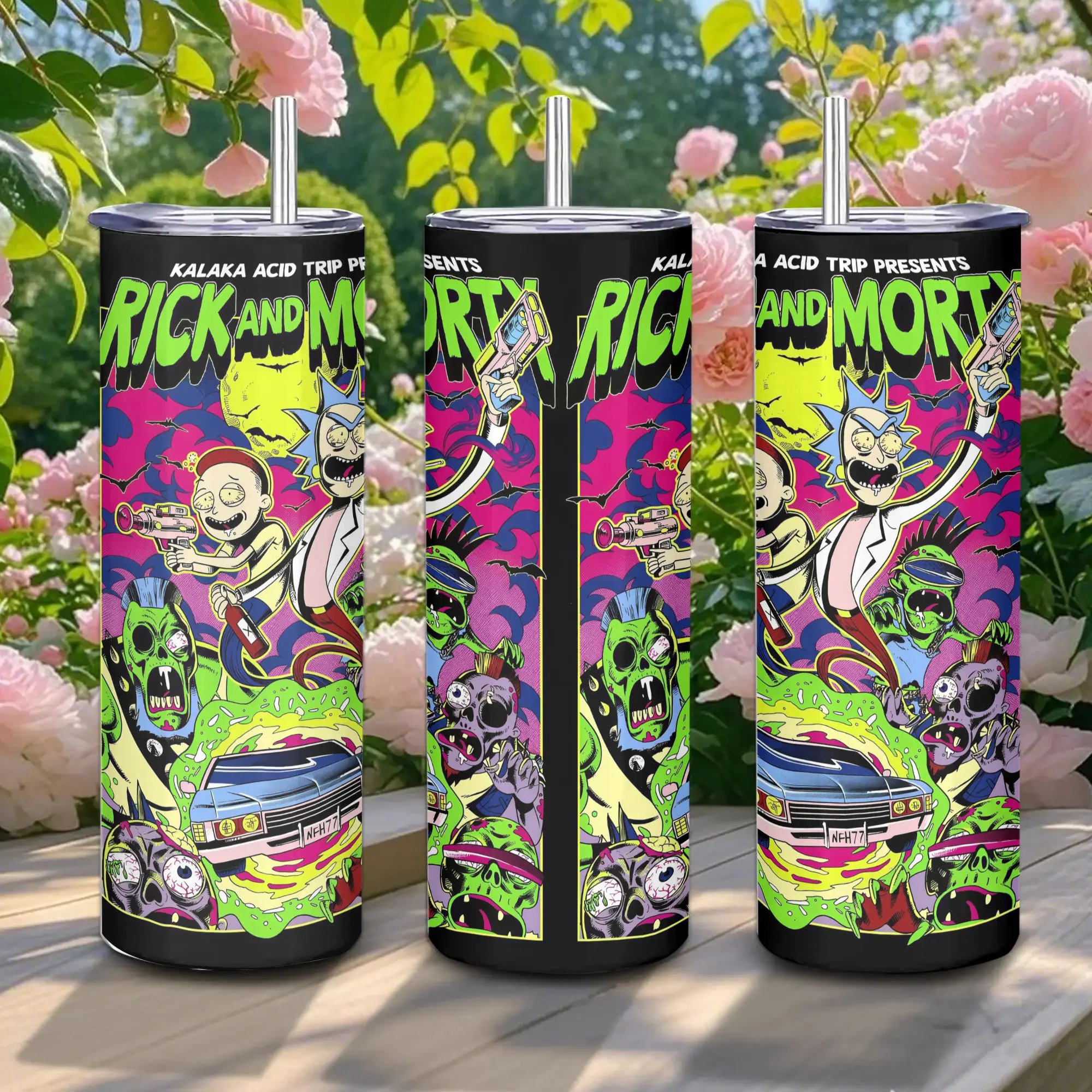 Kalaka Rick & Morty Theme 20oz Stainless Steel Insulated Tumbler - 20oz-23 Vacuum Flask Complete Kit with Portable Straw, Lid, Hand Wash Only, Lightweight Coffee Drinkware for Adults, Boyfriend Gift, Insulated Cup