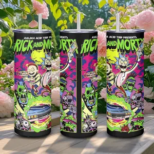 Kalaka Acid Trip Presents 20oz Stainless Steel Tumbler with Straw - Rick and Morty Pattern Insulated Water Bottle for Home Office School Boyfriend Gift Drinkware Summer Cool Bottle Portable Straw