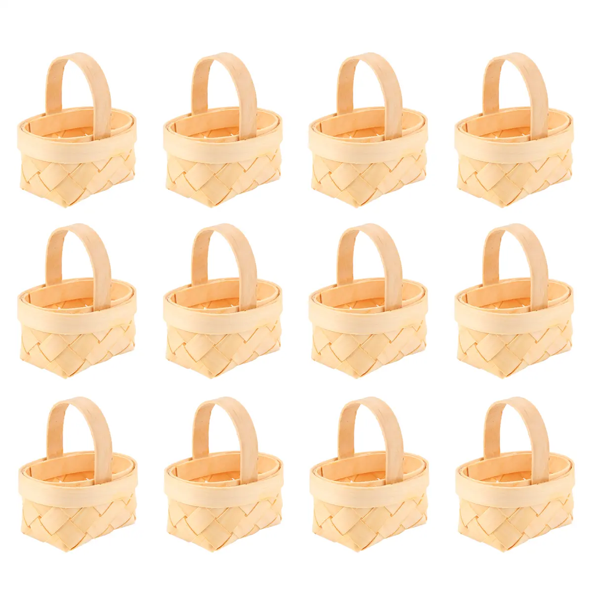 12Pcs Eco-Friendly Manual-Woven Wooden Chip Mini Baskets, Household Accessory for Home Decoration, Wedding Room Decor & Candy Storage