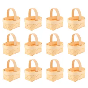 12Pcs Wood Chip Mini Baskets Manual Woven Baskets Ornaments Candy Storage Box