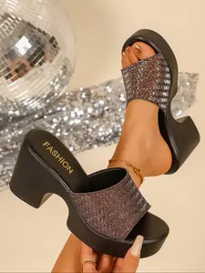 Women's Fashionable Stylish Classy Floral Pattern Chunky Heeled Sandals, Elegant Open Toe Sandals for Daily Wear, Lightweight Breathable Comfortable High Heel Shoes for Women & Girls, Summer Footwear